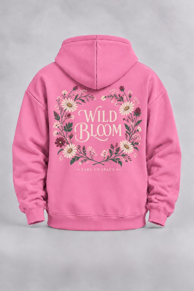 Unisex Wild Bloom Pink Hooded Front Zippered Cardigan with Front and Back Prints, 3-Ply