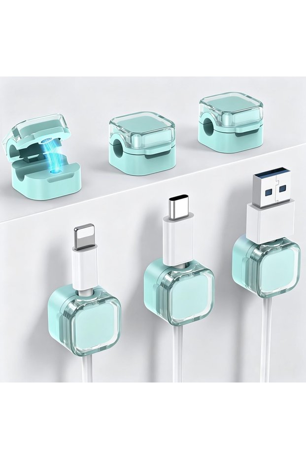 6 قطع مشابك كابلات مغناطيسية، حامل تخزين لكابلات شحن الهاتف والـ USB (برتقالي)