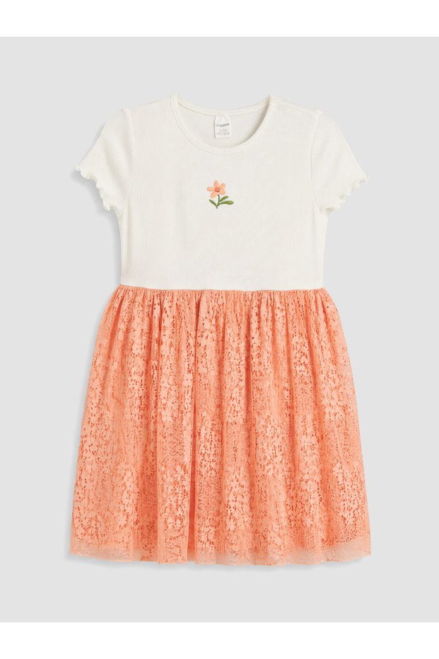 Trendy Picks from Kübra Butik: Off-the-Shoulder Lace Collar Girls' Dress with Yoke Detail