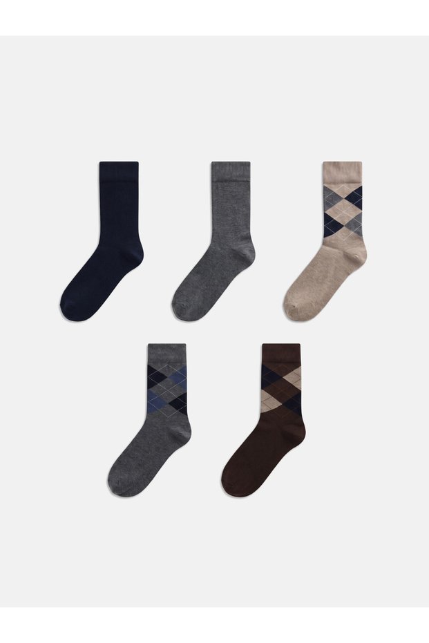 Trendy Picks from Kübra Butik: Men's Socks with Baklava Embroidery, 5-Pack