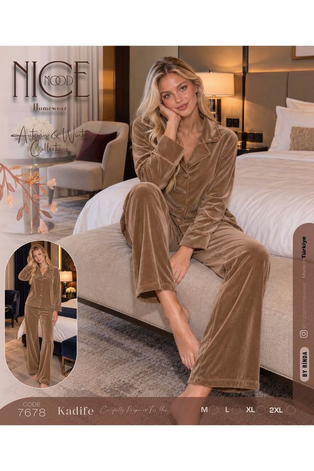 Women's Long-Sleeved, Full-Length, Button-Up, Soft-Textured Velvet Pajama Set