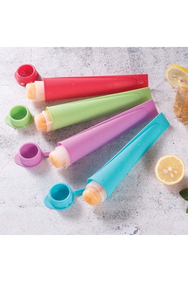 Popsicle Mold, 4 PCS Silicone Reusable Ice Pop Molds with Attached Lids, Easy Clean Mess-Free Stacka