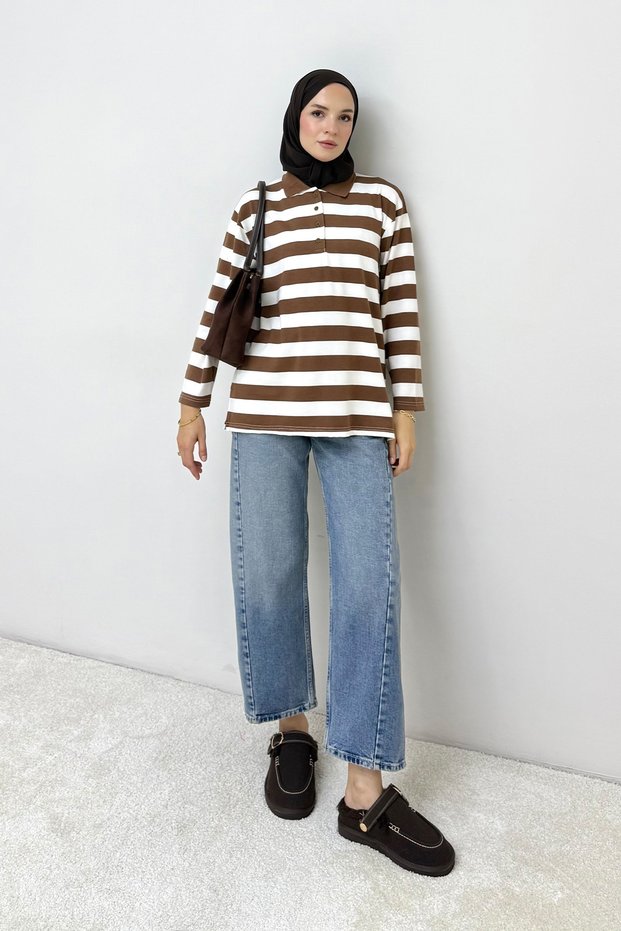 Striped-Collar Tunic 83-7005