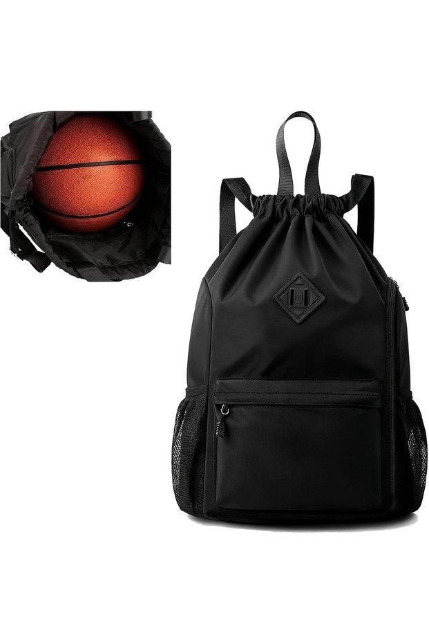 Drawstring Backpack with Side Pockets, Lightweight Sports Gym Bag, Water-Resistant String Backpack f