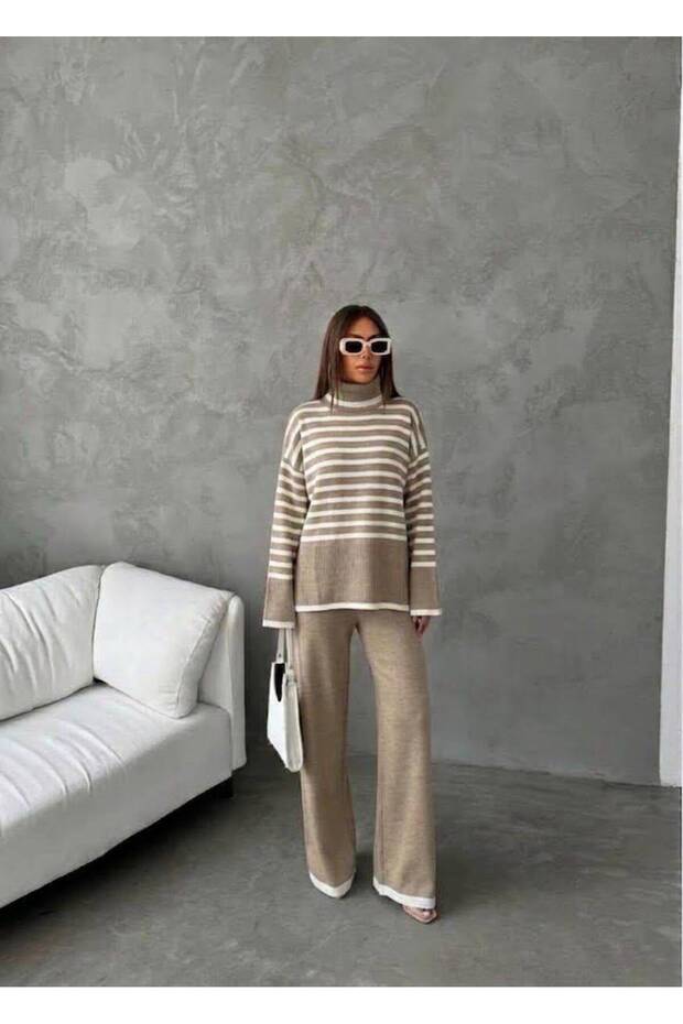 Striped Turtleneck Sweater and Pants Set