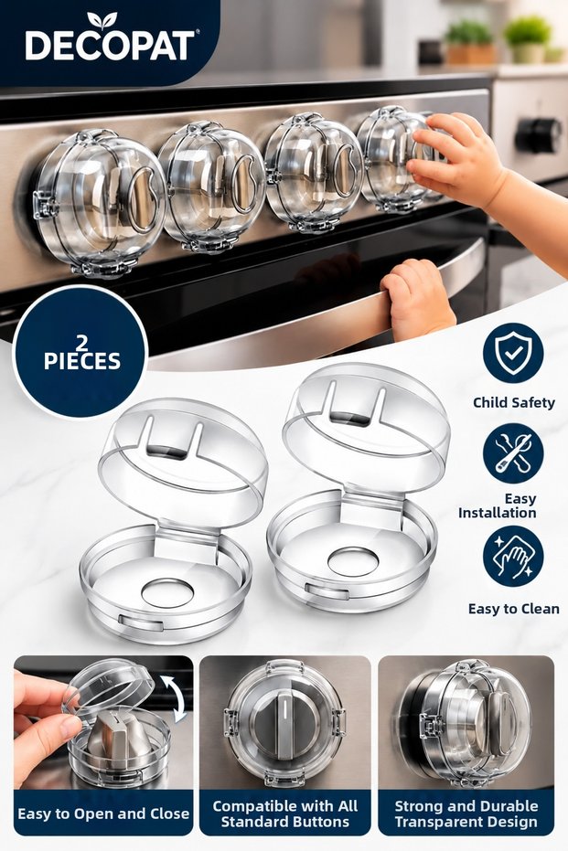 Set of 2 Clear Stove Knob Covers – Child-Safe Stove and Oven Knob Covers, Clear Protective Covers