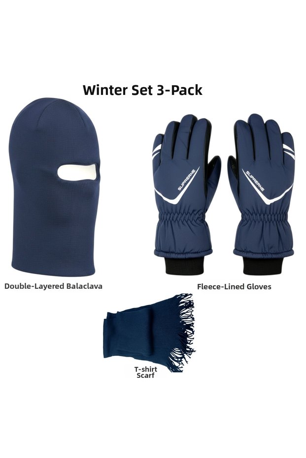 L-XL 3-Piece Winter Set: Winter Cycling Gloves, Double-Layer Snow Mask, Balaclava, and Scarf | Cold- and Windproof, Unisex