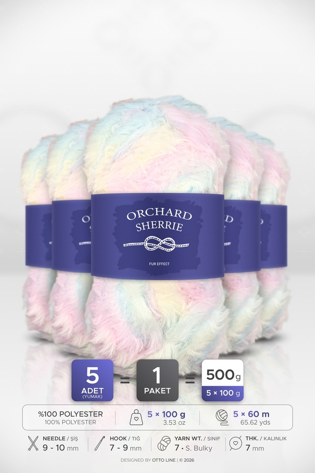 SHERRIE • Rainbow (4100) • 5-Pack × 100 g/60 m • Rabbit Fur • Thick, Plush Knitting Yarn
