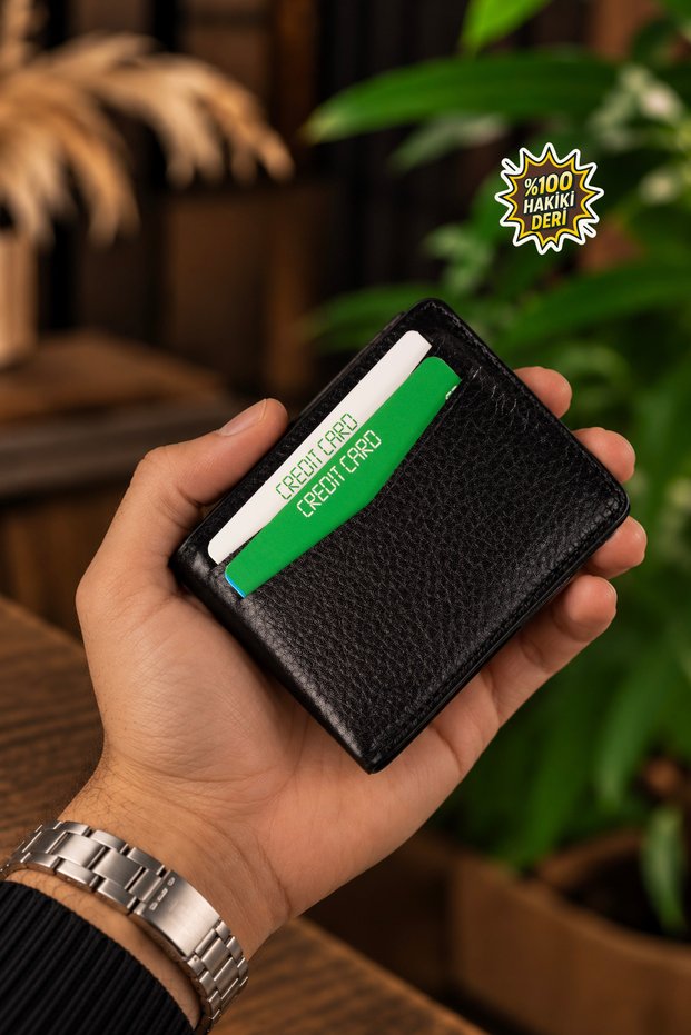 Men's Genuine Leather Oval-Shaped Esthetic Card Holder with Rounded Edges and Multiple Card Compartments