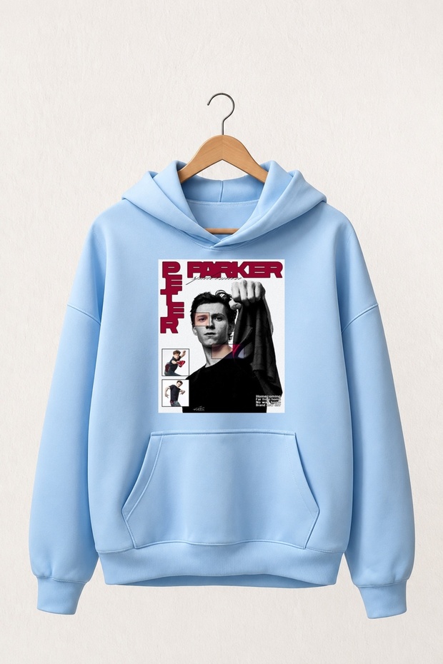 Premium Oversized Hooded 3-Ply Cotton Sweatshirt with Peter Parker Print
