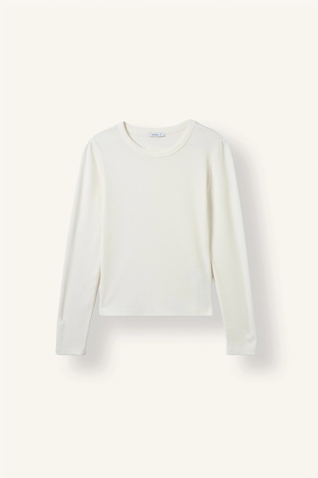 E5767AXER105 Ecru Slim Fit Ribbed Knit Long-Sleeve T-Shirt