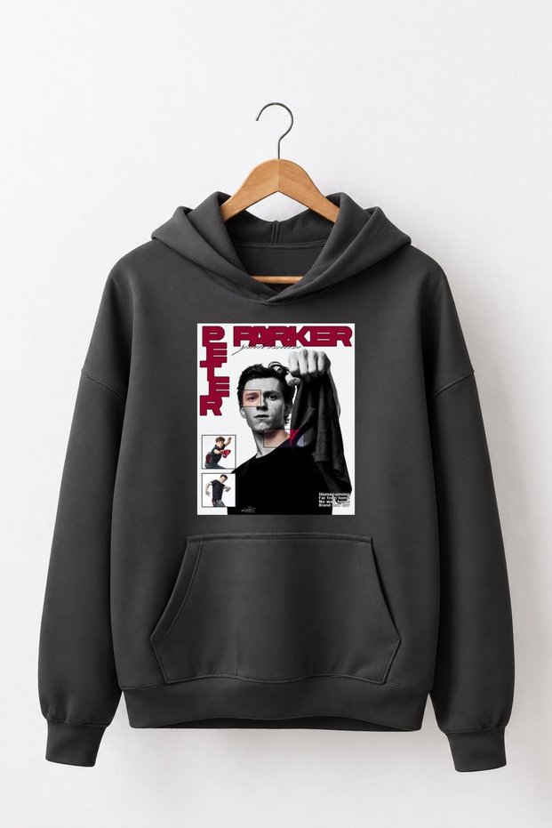 Premium Oversized Hooded 3-Ply Cotton Sweatshirt with Peter Parker Print