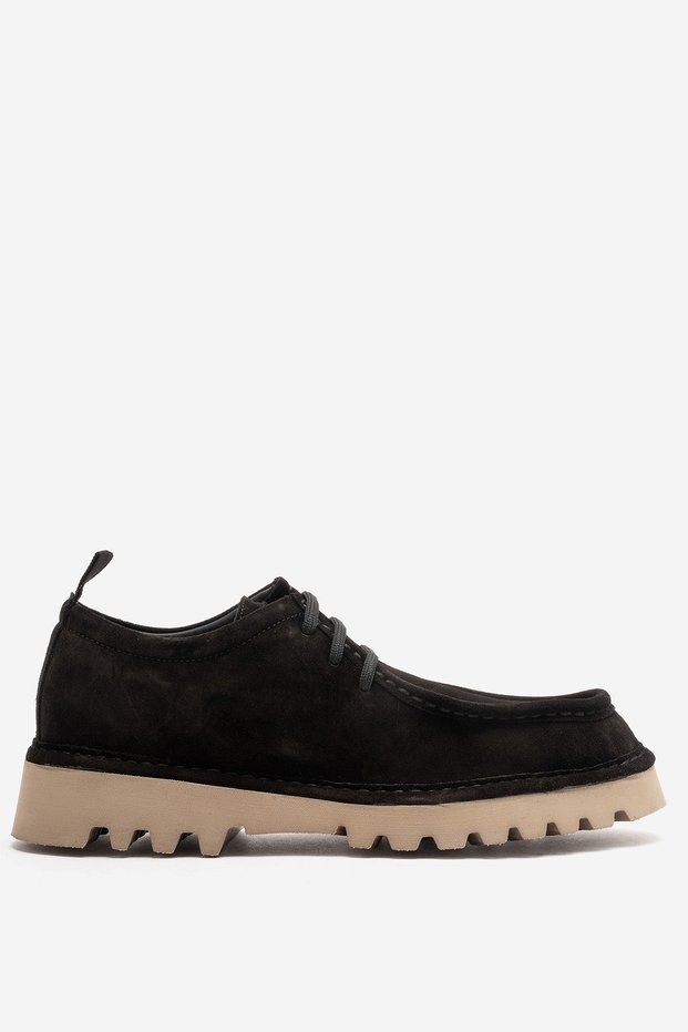 Men's thick-soled lace-up loafer shoes, genuine suede leather, alden suede, black.