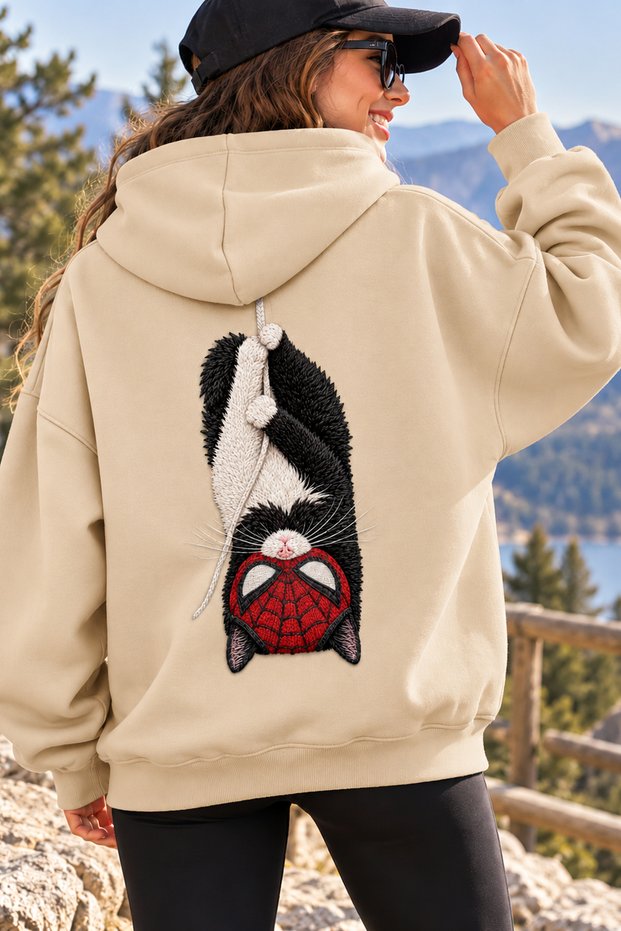 Unisex Oversized Hoodie with "Cat on a Rope" Back Print – Relaxed Casual Sweatshirt with Relaxed Fit