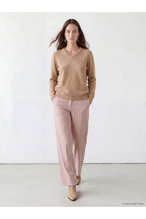 LCW Modest Pink Striped Standard & Regular Wide-Leg Women's Pants, Featuring the ALITA CITY Touch