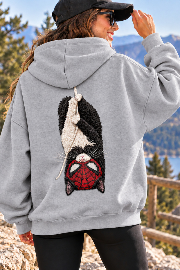 Unisex Oversized Hoodie with "Cat on a Rope" Back Print – Relaxed Casual Sweatshirt with Relaxed Fit
