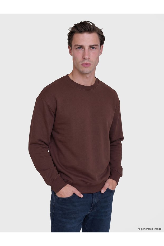 Nevavm Brown with Difference 3 Thread Plain Comfortable & Relax Men's Sweatshirt
