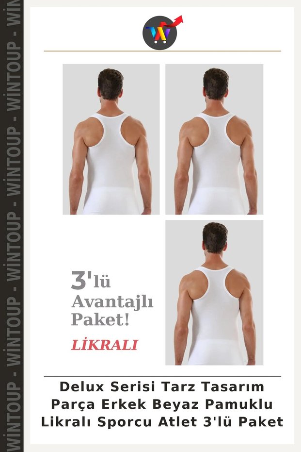 Deluxe Series Stylish Design Men's White Cotton-Lycra Stretch Fabric Athletic Tank Top 3-Pack