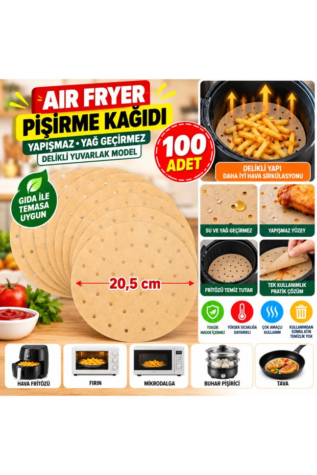 100 Pieces of Air Fryer Baking Paper Disposable Air Fryer Round Perforated Model