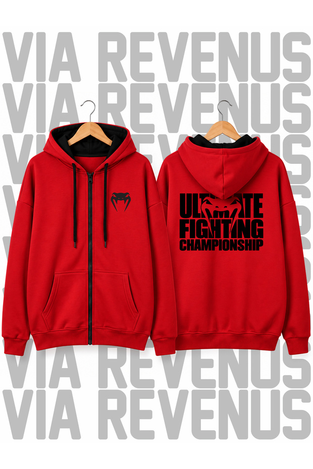 Ultimate FC Venom MMA Unisex Front Zippered Hooded Cardigan with Front and Back Prints