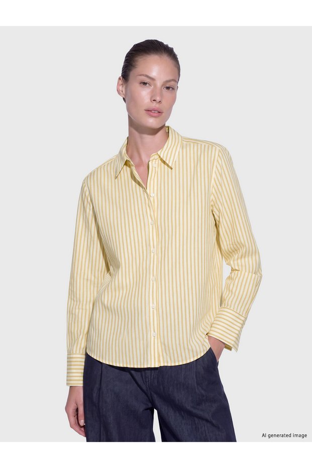 TWO MT SHOP QUALITY LCW STUDIO Ecru Striped Poplin Women's Shirt