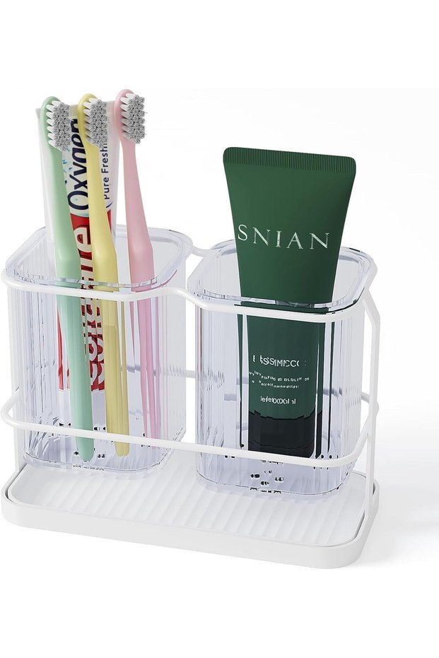 Wall Mounted Toothbrush Holder Set, Toothpaste Holder with Dry & Wet Separation, Bath Storage Rack,