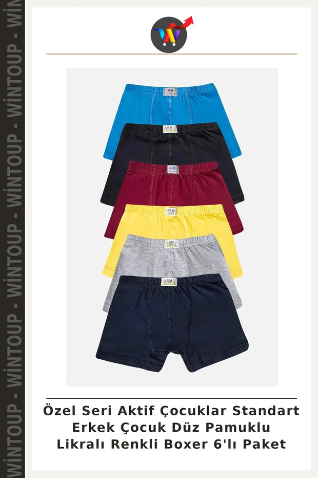 Special Edition Active Kids Standard Boys' Solid Color Cotton-Stretch Fabric Boxer Briefs, 6-Pack