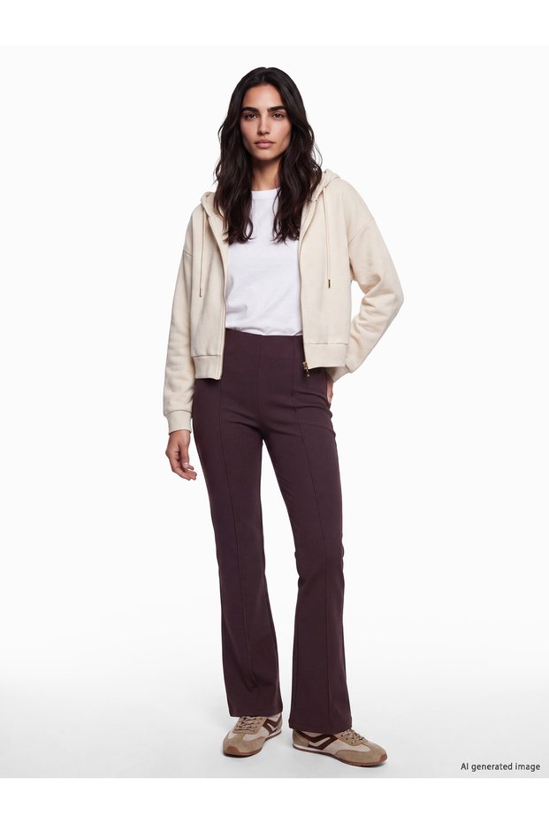 LCW Vision Burgundy Solid Super Skinny & Extra-Tight Flared Women's Pants, Featuring the ALITA CITY Touch