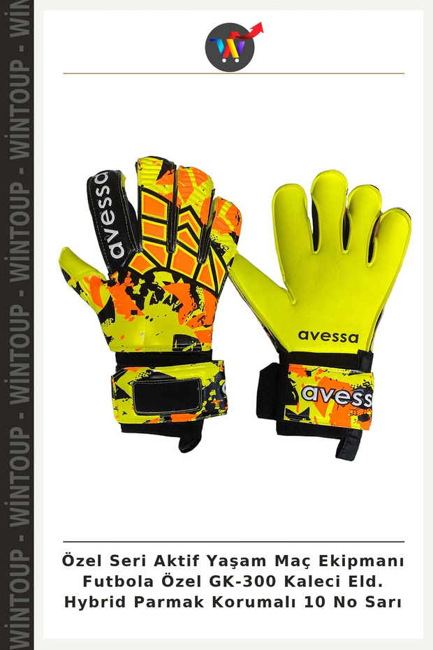 Special Edition Active Lifestyle Sports Gear: GK-300 Soccer-Specific Goalkeeper Gloves with Hybrid Finger Protection, Size 10, Yellow