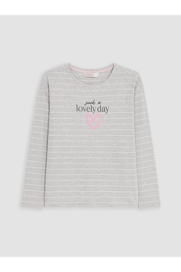 LCW DREAM Ecru Jersey Striped Long-Sleeve Women's Pajama Top, Featuring the ALITA CITY Touch