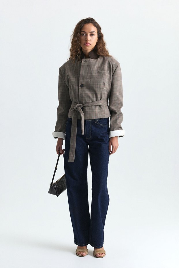 Padded, Plaid, Belted Jacket