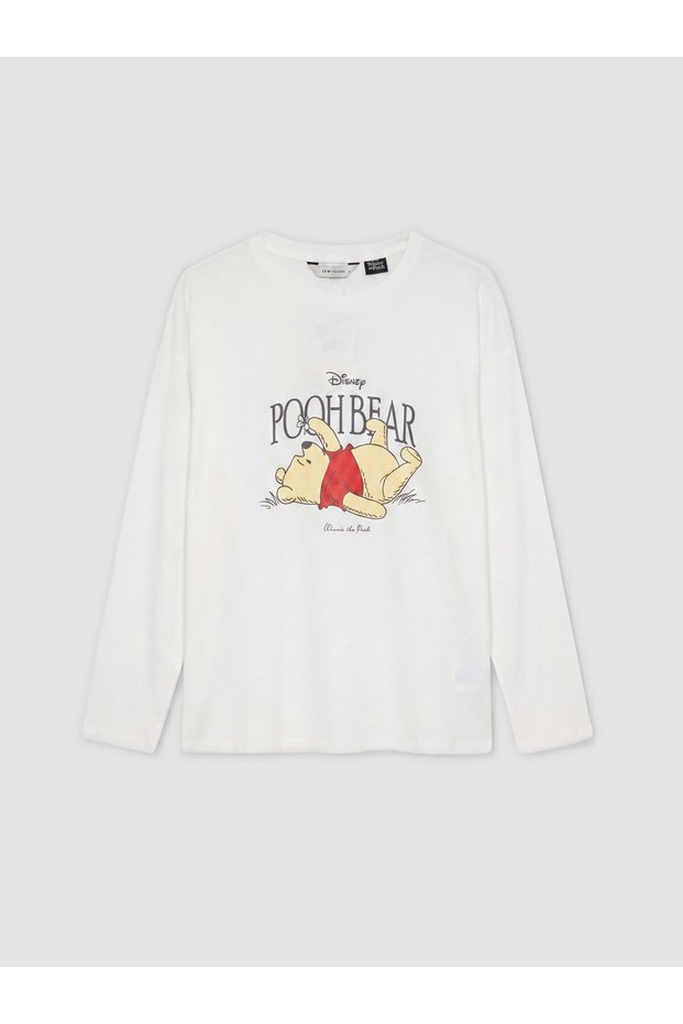 LCW Young Ecru-Printed Long-Sleeved Women's Pajama Top, Featuring the ALITA CITY Touch