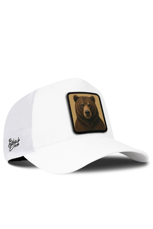 White Trucker Cap with Bear Logo