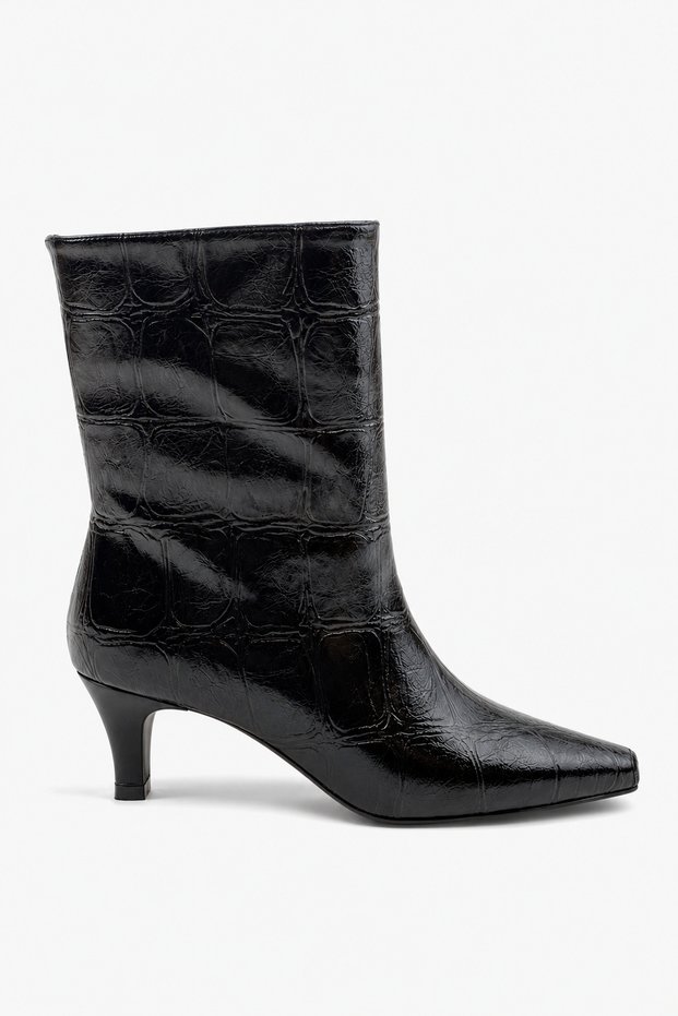 Radina Women's Heeled Boots - Black Crocodile Print