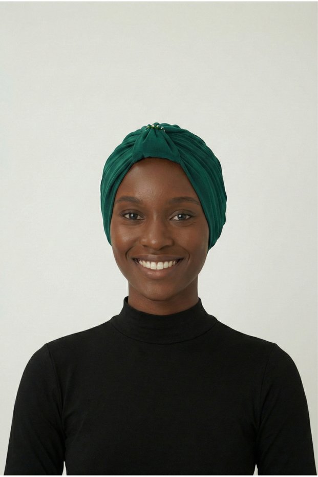 Emerald Green Ready-to-Wear Hijab with Crystal Butterfly Embellishments, Beading, and Lined Edge