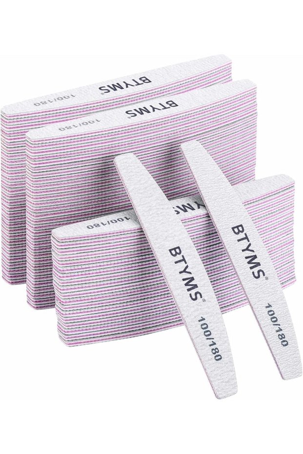 BTYMS 100 Packs 100/180 Grits Nail Files Professional Doubled Sides Emery Boards Coarse Nail Buffering File
