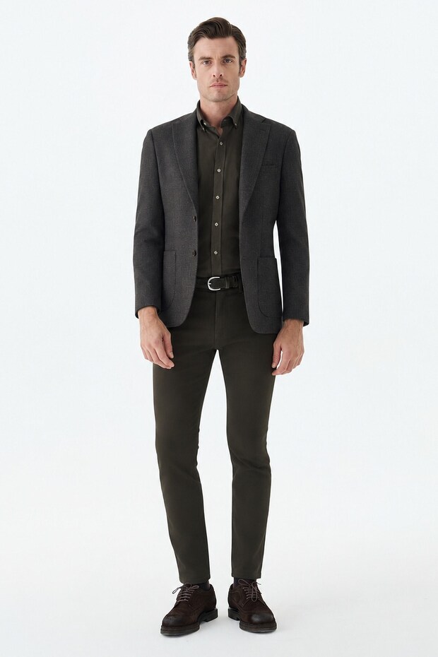 Coffee-Colored Slim Fit Jacket with a Mono Collar Pattern