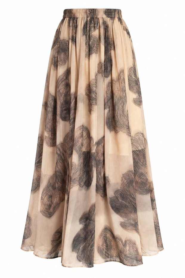 Camel Chiffon Patterned Skirt - 2y50224