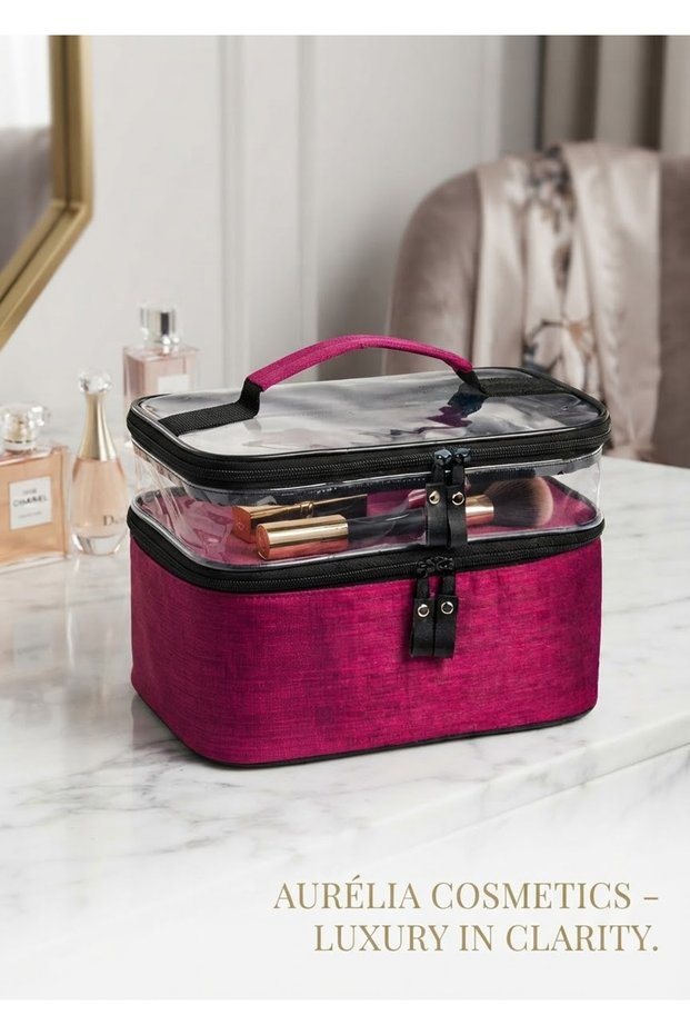 Women's Foldable Makeup and Travel Pouch with Two Large Compartments and a Shoulder Strap—Available in 5 Colors