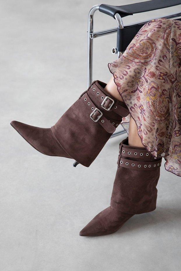 Katy Women's Suede Boots with Accessory Detail, Brown