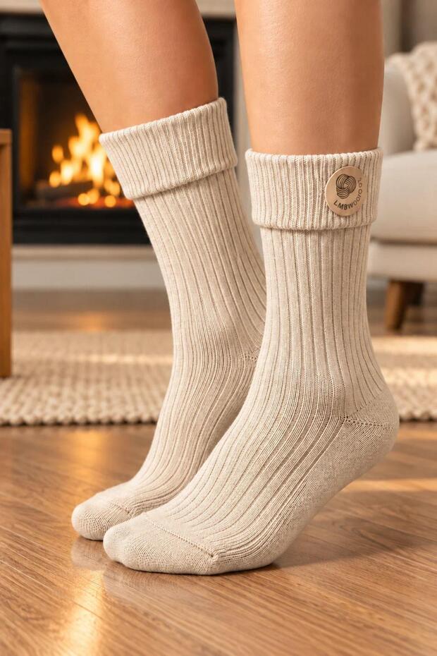 Women's Premium Curly, Heat-Retaining Lambswool Wool Boot Socks