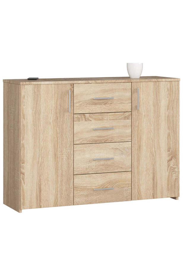 Comodă cu 4 sertare și 2 uși, PAL laminat, 110x35x80 cm, stejar sonoma