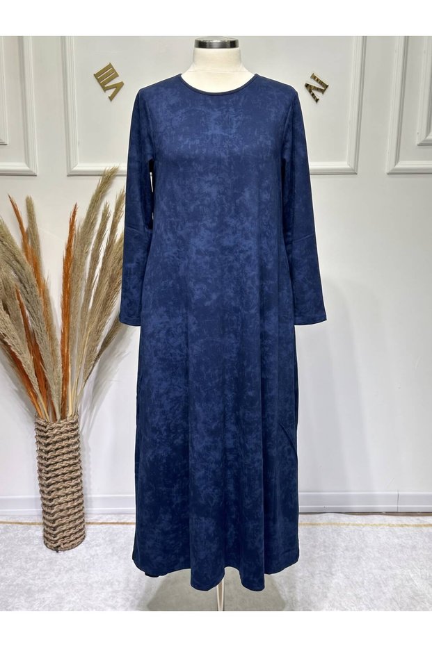 Women's New Season Batik Print A-Line Winter Jersey Dress with Hidden Pockets