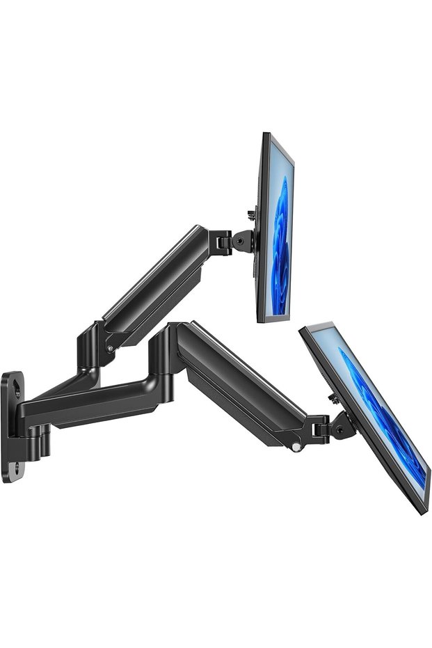 Dual Monitor Wall Mount for 17-32 Inch Screens - Height-Adjustable Gas Spring Arms (Per Arm 4.4-17.6lbs) - VESA 75x75/100x100 - Tilt, Swivel, Rotation - Home Office & Workspace Desk Setup