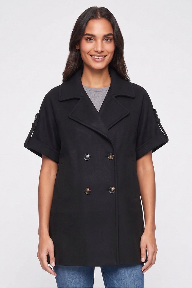 Women Textured Trench Coat, Black