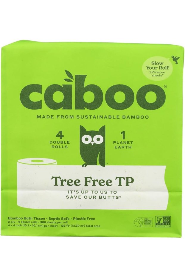 Tree Free Bamboo Toilet Paper, Plastic Free, Eco Friendly Chemical Septic Safe Biodegradable Bath Tissue, Quick Dissolving 2 Ply Sheets, 300 Sheets Per Roll, 4 Double Rolls