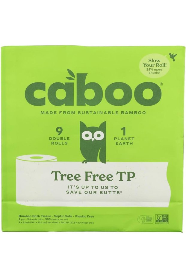 Tree Free Bamboo Toilet Paper, Plastic Free, Eco Friendly Chemical Septic Safe Biodegradable Bath Tissue, Quick Dissolving 2 Ply Sheets, 300 Sheets Per Roll, 9 Double Rolls