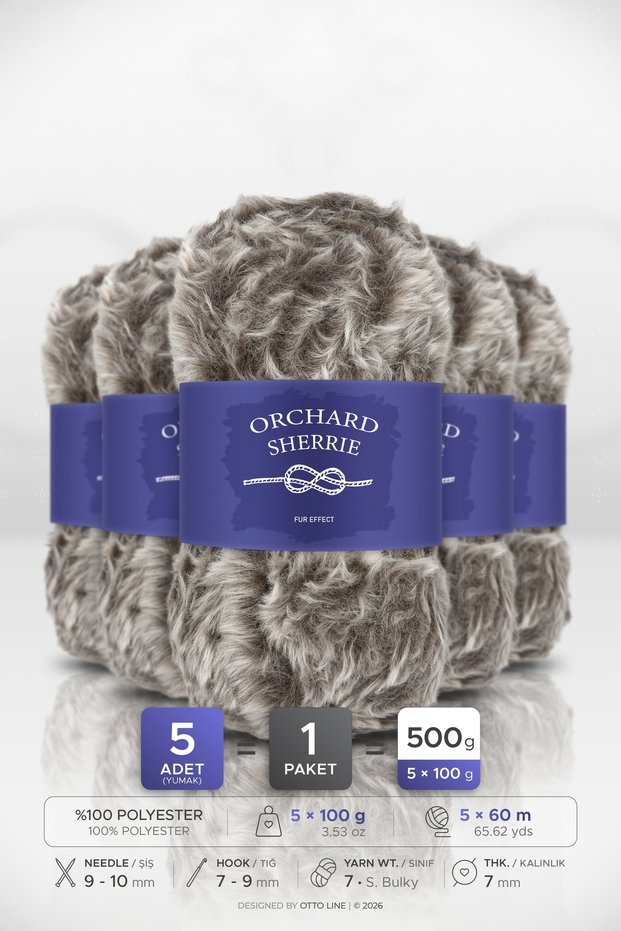 SHERRIE • Bitter Coffee-Ecru (4163) • 5-Pack × 100 g/60 m • Rabbit Fur • Thick, Plush Knitting Yarn