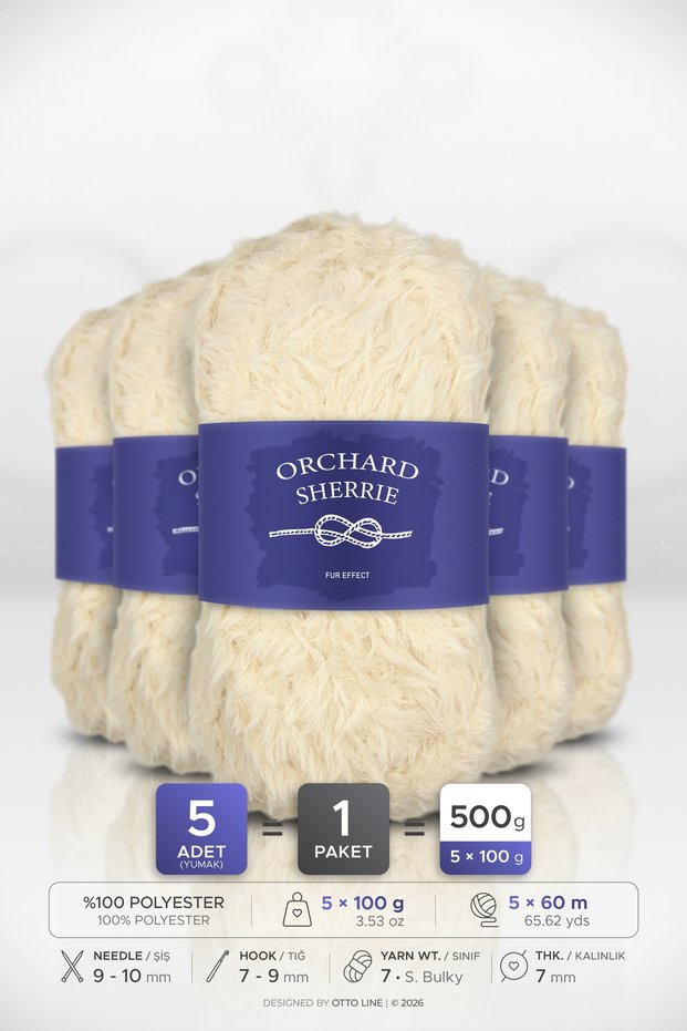 SHERRIE • Cream (4115) • 5-pack × 100 g/60 m • Rabbit Fur • Thick, Plush Yarn