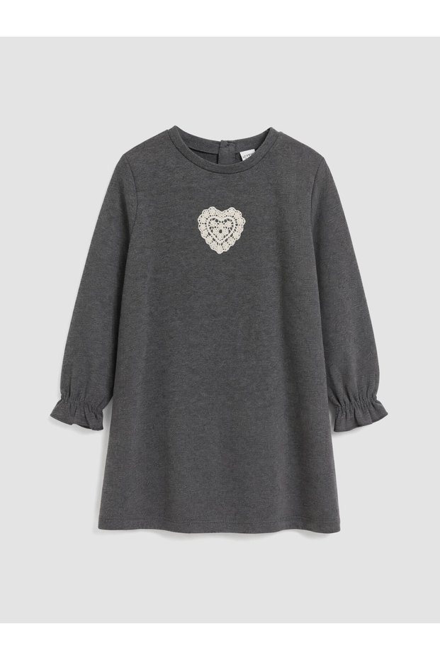 Peak New Season Anthracite Crew Neck Embroidered Girls' Dress